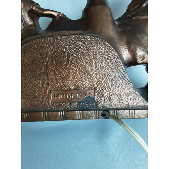 RARE Vtg Roman Gladiator Chariot Lamp Brown Patina Cast Iron Red Shade chip - Picture 12 of 12